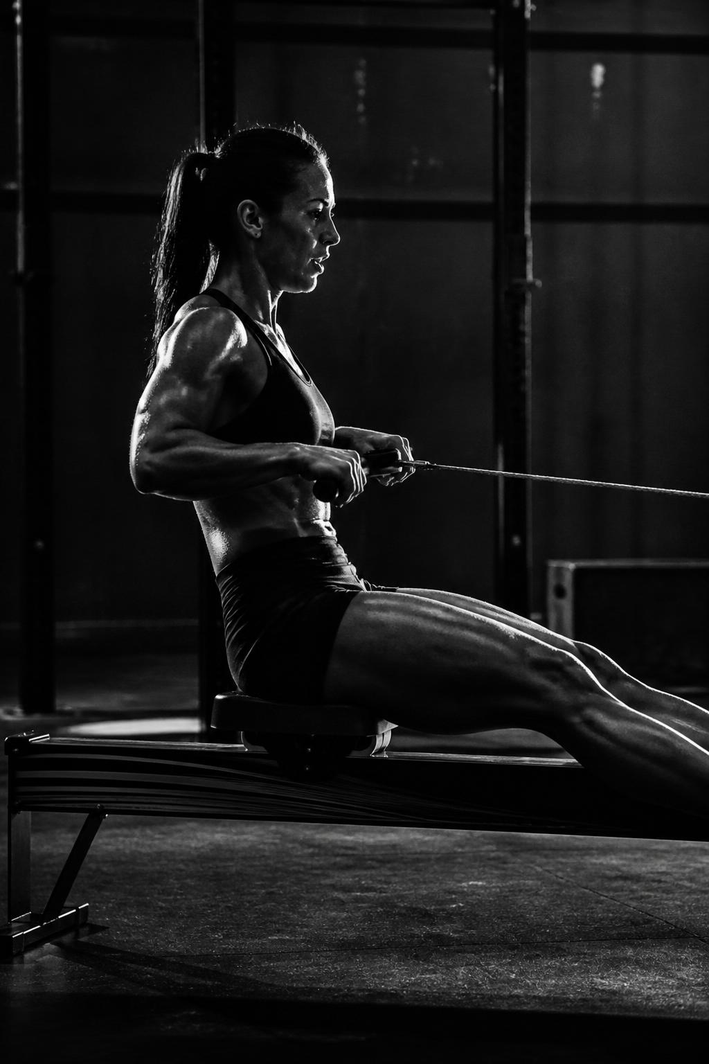 Athlete rowing on indoor rower