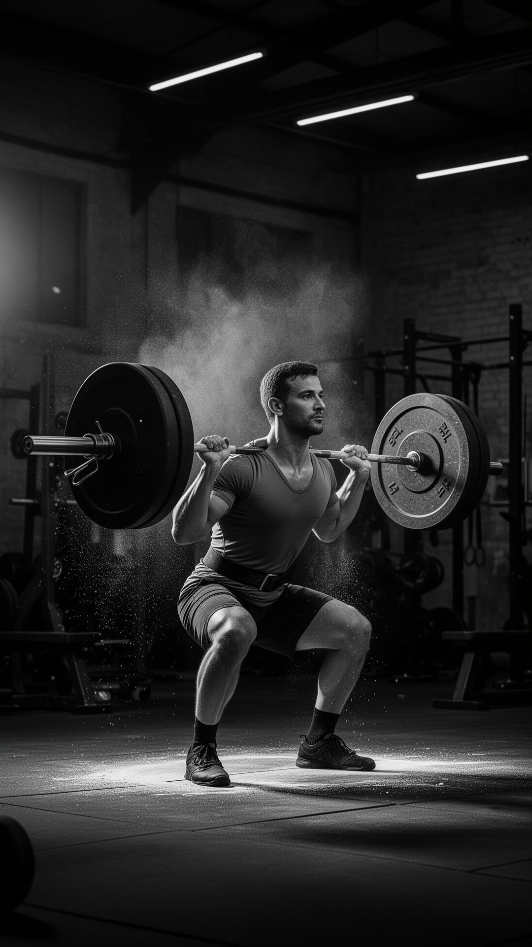 Athlete squatting heavy barbell